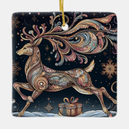 Ornamento De Cerâmica Reindeer Radiante: Um Natal Colorido