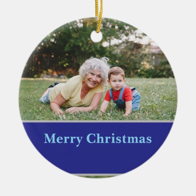 Ornamento De Cerâmica Reindeer Silhouette Christmas Greeting and Photo  (Frente)