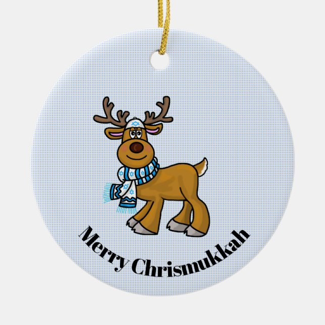 Ornamento De Cerâmica Reindeer Vestindo Yarmulke Chrismukkah Ornament (Frente)
