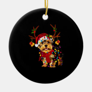 Ornamento De Cerâmica Reindeer Yorkie natalino