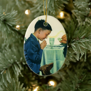 Ornamento De Cerâmica Religião Vintage, Menino Dizendo Benção no Dia de