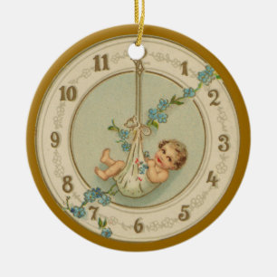 Ornamento De Cerâmica Relógio Antigo Bebê do Ano Novo