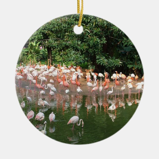 Ornamento De Cerâmica Relógio flamingo (Frente)