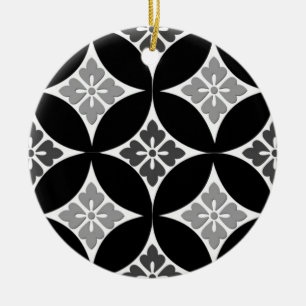 Ornamento De Cerâmica Remessa com Motif Flor, Preto, Branco e Cinza