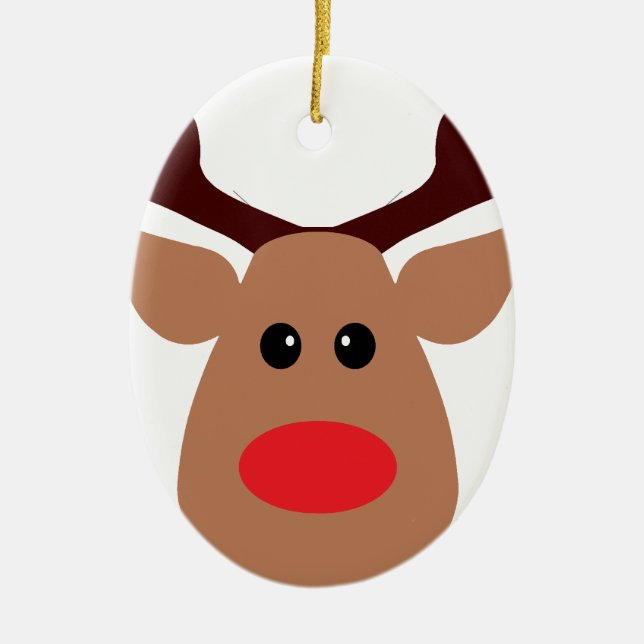 Ornamento De Cerâmica Rena cheirada vermelha do Natal (Frente)