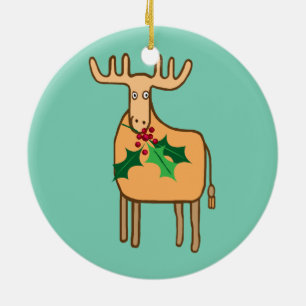 Ornamento De Cerâmica rena com Holly