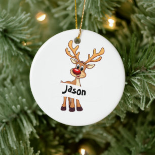 Ornamento De Cerâmica Rena de desenho animado fofo personalizada Natal