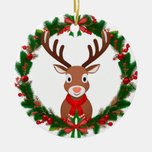 Ornamento De Cerâmica Rena de desenho animado por guirlanda de Natal fes