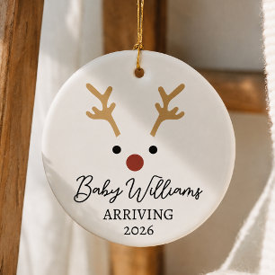 Ornamento De Cerâmica Rena de Natal Bebê Personalizado Chegando Em Breve