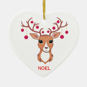 Ornamento De Cerâmica Rena de Natal com bolas vermelhas