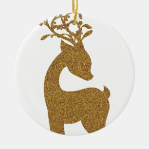 Ornamento De Cerâmica Rena de Natal com Brilho Dourado