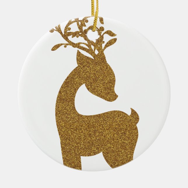 Ornamento De Cerâmica Rena de Natal com Brilho Dourado (Frente)