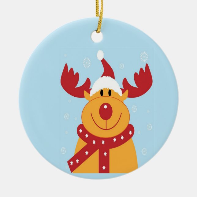 Ornamento De Cerâmica rena de Natal em azul (Frente)
