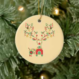 Ornamento De Cerâmica Rena de Natal Geométrica Moderna   Festivo