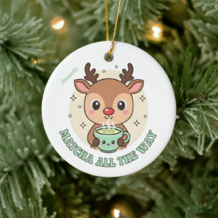 Ornamento De Cerâmica Rena de Natal Matcha All the Way