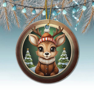 Ornamento De Cerâmica Rena de Natal Rústica, Decoração de cervo de Natal