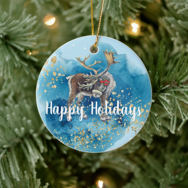 Ornamento De Cerâmica Rena de Natal Splash Azul (Árvore)