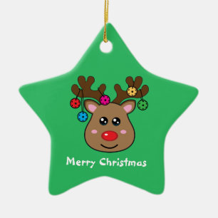 Ornamento De Cerâmica Rena de Pickleball 🎄 Ceram em forma de estrela