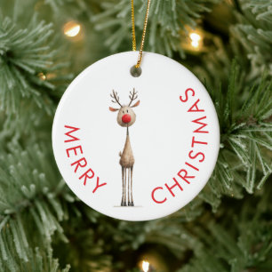 Ornamento De Cerâmica Rena Lúdica Divertida Natal Feliz