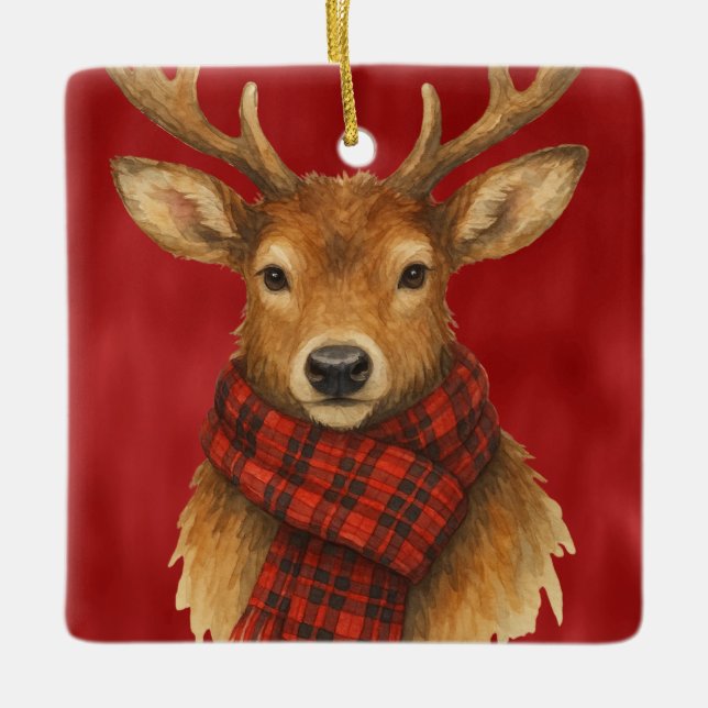 Ornamento De Cerâmica Renas de Natal Feliz (Frente)