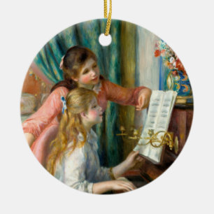 Ornamento De Cerâmica Renoir Duas Meninas ao Piano Impressão Música Arte