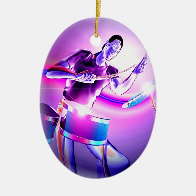 Ornamento De Cerâmica Repercussão - Drummer Roxo (Frente)