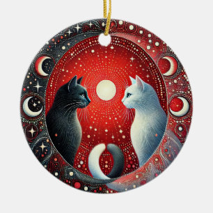 Ornamento De Cerâmica Representação Artística de Gatos Yin e Yang