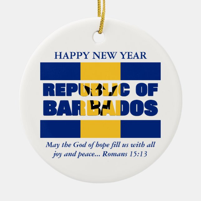 Ornamento De Cerâmica República Feliz ano novo Personalizada de Barbados (Frente)