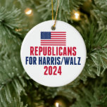 Ornamento De Cerâmica Republicanos pelo Harris Walz American Christmas<br><div class="desc">Republicanos pelo Enfeites de natal Harris Walz com a bandeira americana em vermelho,  branco e azul. Conservadores votando em Kamala Harris e Tim Walz para presidente e vice-presidente nas eleições de 2024.</div>