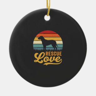 Ornamento De Cerâmica Rescue Love Retro Dog Sunset_1