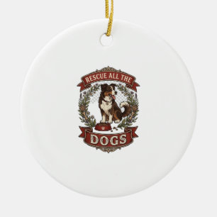 Ornamento De Cerâmica Resgate Todos os Cães Floral de Cães Coroa de Fita