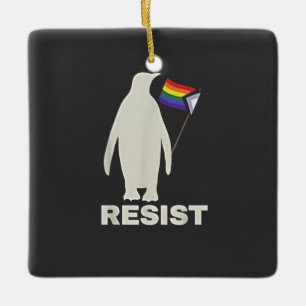 Ornamento De Cerâmica Resista Pinguim Contra Tarifas LGBT Anti Trump