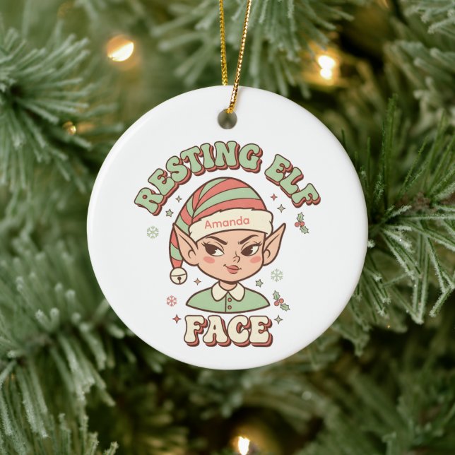 Ornamento De Cerâmica Resting Elf Face Funny Christmas Ornament (Árvore)