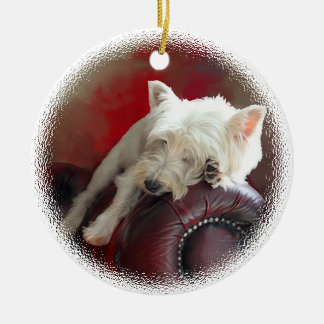 Ornamento De Cerâmica Resting Westie (Frente)