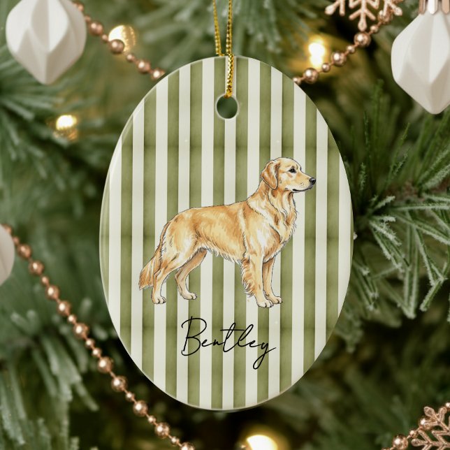 Ornamento De Cerâmica Retirador de Ouro Retrato Retrato Retrato Retratad (Celebrate the holidays with this timeless, vintage striped pet portrait! )