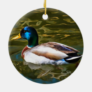 Ornamento De Cerâmica Retrato Artístico de Pato Mallard