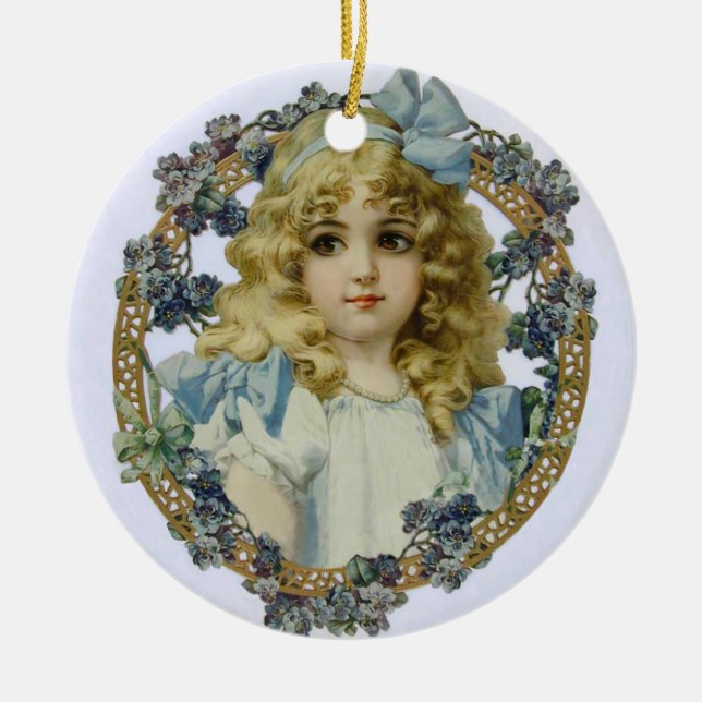Ornamento De Cerâmica Retrato Bonito para Menininha Antiquado Bonito (Frente)