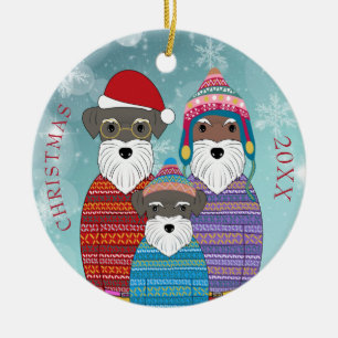 Ornamento De Cerâmica Retrato da família de Natal do Miniature Schnauze