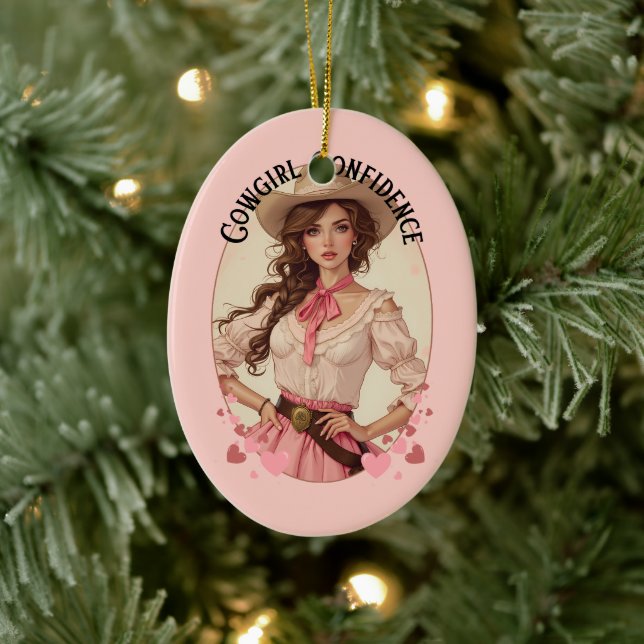 Ornamento De Cerâmica Retrato da Moda Ocidental da Coquette Cowgirl (Árvore)