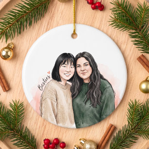 Ornamento De Cerâmica Retrato das Melhores Amigas Besteroo em Aquarela D