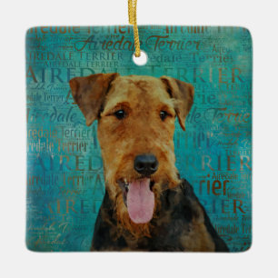 Ornamento De Cerâmica Retrato de Airedale Terrier em Arte do Word