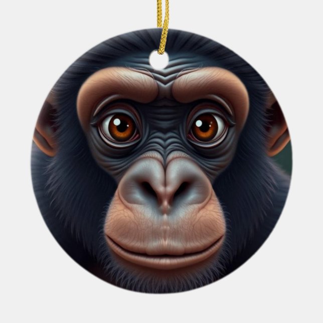 Ornamento De Cerâmica Retrato de anime chimpanzé doido e engraçado (Frente)