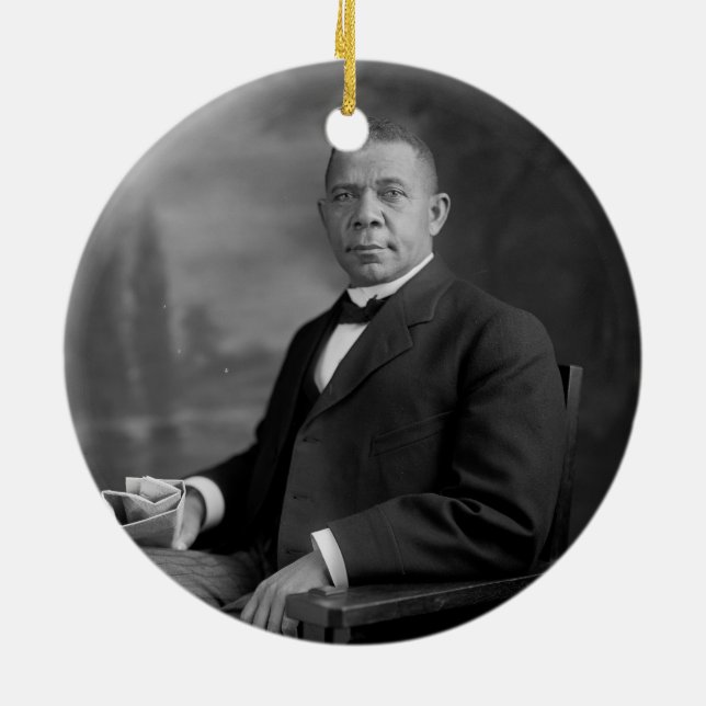 Ornamento De Cerâmica Retrato de Booker T. Washington por Harris & por (Traseira)