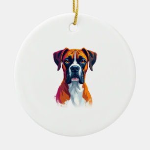 Ornamento De Cerâmica Retrato de Cachorro Boxer Vintage Color Splash Pop
