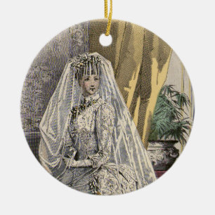 Ornamento De Cerâmica Retrato de Casamento vintage Bridal, Noiva Vitoria