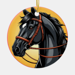 Ornamento De Cerâmica Retrato de Cavalo Preto Elegante