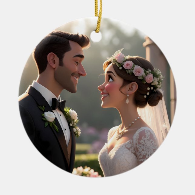 Ornamento De Cerâmica Retrato de desenho 3D personalizado a partir da fo (Frente)