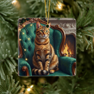Ornamento De Cerâmica Retrato de Férias Regal de Gato Abissínio Elegante