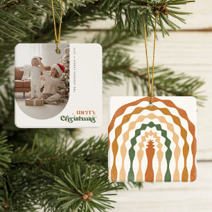 Ornamento De Cerâmica Retrato de Foto de Família de Natal Retrô Feriado