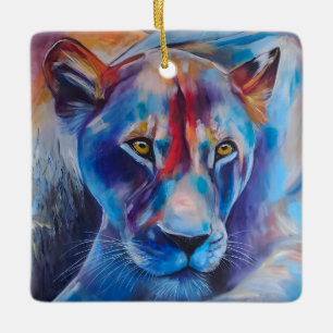 Ornamento De Cerâmica Retrato de Gato Selvagem Pintado à Mão